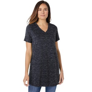 Woman Within Plus Size Marled V-Neck Tunic - 1 of 4