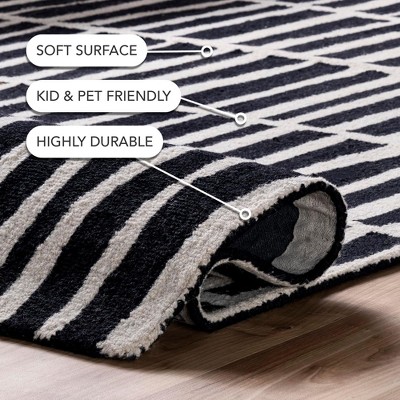 Handmade Black Geometric Wool Area Rug 8' x 10'