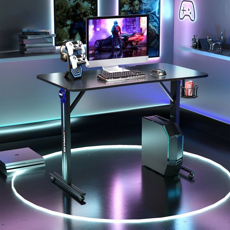 Costway Gaming Desk Home Office PC Computer Desk w/LED Lignt&Gaming Handle Rack, 2 of 11