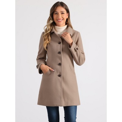 Allegra K Women's Winter Outerwear Peter Pan Collar Mid-thigh A-line Single Breasted Coat Taupe khaki Medium — фото 2