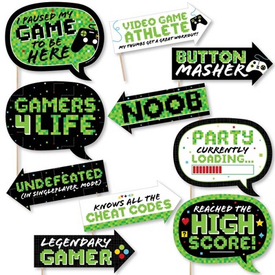 Big Dot of Happiness Funny Game Zone - Pixel Video Game Party or Birthday Party Photo Booth Props Kit - 10 Piece