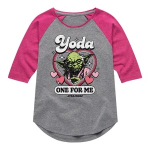 Girls' - Star Wars - Valentine Yoda One For Me -Toddler And Youth Girls Shirt Tail Raglan - 1 of 4