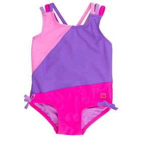 RuffleButts Baby Girls UPF50+ Sun Protected Color Block Cross-Back One Piece Swimsuit - 1 of 2