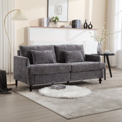 Mid Century Modern chenille Fabric Loveseat sofa, 2-Seat Upholstered Loveseat Sofa for Living Room,for Bedroom, Reading (Gray Chenille)
