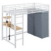 TiramisuBest Twin Size Loft Metal Bed with Desk,Shelves,Power Outlet,LED Light and Wardrobe - 3 of 4