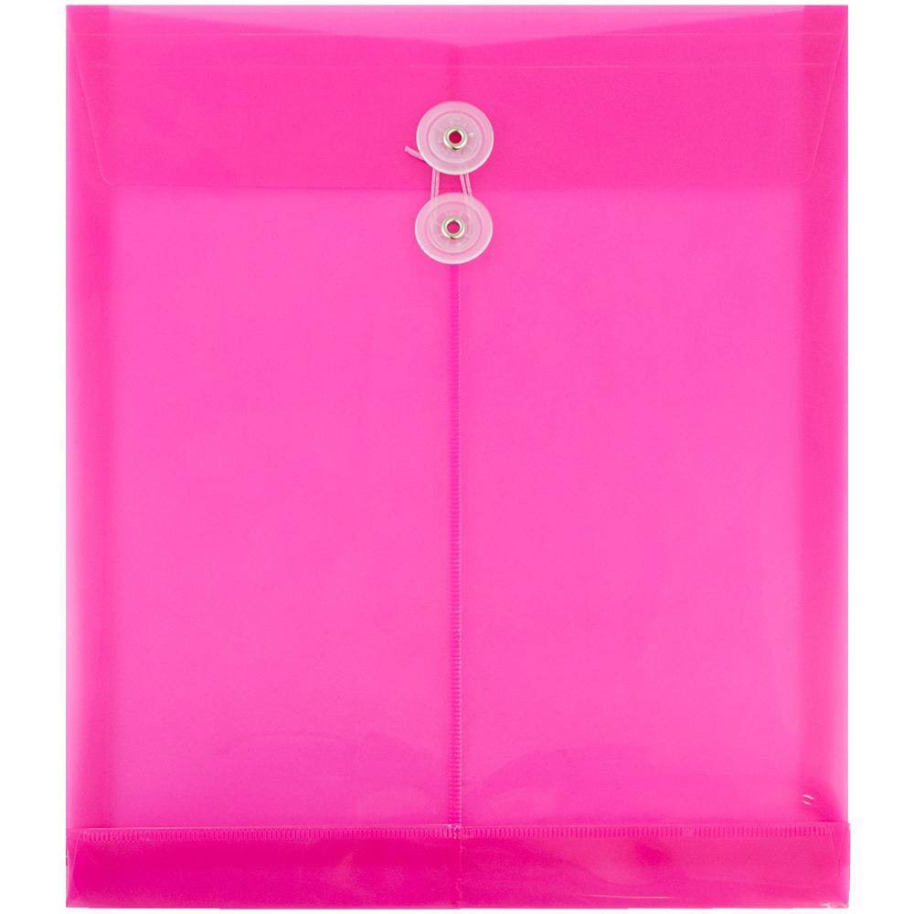 JAM Paper 9 3/4'' x 11 3/4'' 12pk Plastic Envelopes with Button and String Tie Closure, Letter Open End - Pink: Stationery, Office