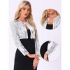 INSPIRE CHIC Women's Cropped Sequin Open Front Long Sleeve Glitter Blazer - 2 of 4