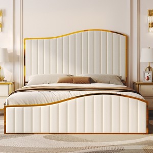 AMERLIFE Bed Frame with 61.4" High Velvet  Upholstered Headboard and Footboard - 1 of 3