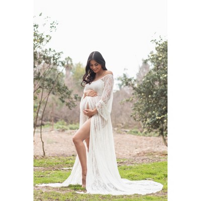 PinkBlush White Lace Off Shoulder Maternity Photoshoot Gown/Dress