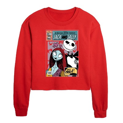 Disney The Nightmare Before Christmas Cropped Long Sleeve Crew Neck Sweatshirt - Red - X-Large