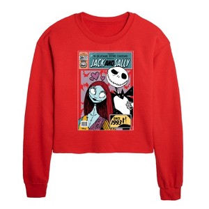 Disney The Nightmare Before Christmas Cropped Long Sleeve Crew Neck Sweatshirt - Red - X-Large - 1 of 3