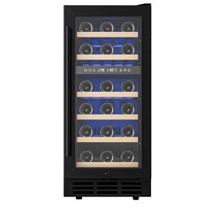 EUHOMY 3.2 cu. ft.(30 Bottles) Wine Fridge, Digital Temperature Control&Wood Shelves, Dual Zone, Stainless Steel, Double-Layer Glass Door, Black - 1 of 4