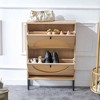 TIRAMISUBEST Rattan Shoe Cabinet with 2 Flip Drawers, Narrow Shoe Storage Cabinet Wooden for Entryway, Hallway, Living Room Entryway - 3 of 4