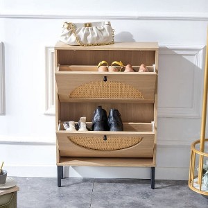 TIRAMISUBEST Rattan Shoe Cabinet with Flip Drawers & Metal Legs - 1 of 4