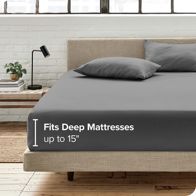 Gray Organic Cotton Sateen Full-XL Fitted Sheet