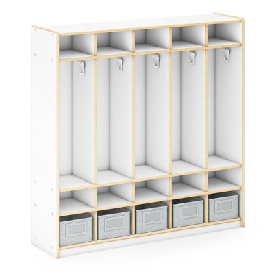 Guidecraft EdQ 5-Section Wooden Storage Locker for Classroom, Kids Cubby Organizer with Shelves and Hooks for Coats