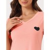 cheibear Women's Pajama Dress Heart Print Lace Trim Short Sleeves Lounge Nightgowns - 4 of 4
