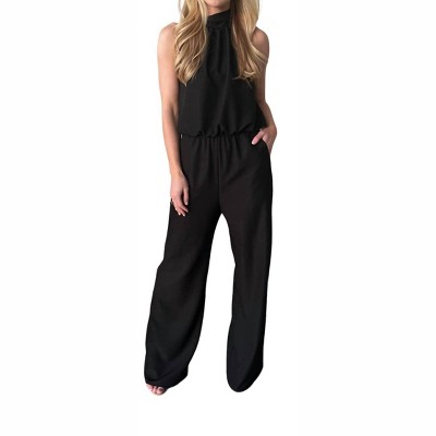 Women's Punch Tie Back Halter Jumpsuit - Carole's Collections