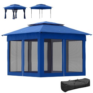 Aghana Digitals 11'x11' Blue Portable Pop Up Gazebo with Mesh Netting, Vented Two-Tier Roof & Carry - 1 of 4