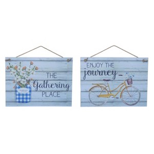 Transpac MDF Distressed Wood Sign Set of 2 Spring Home Decorations - 1 of 1