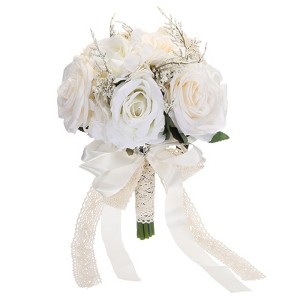 Unique Bargains Wedding Flowers Greenery Handmade Artificial Bridal Bouquets 1 Pc - 1 of 4