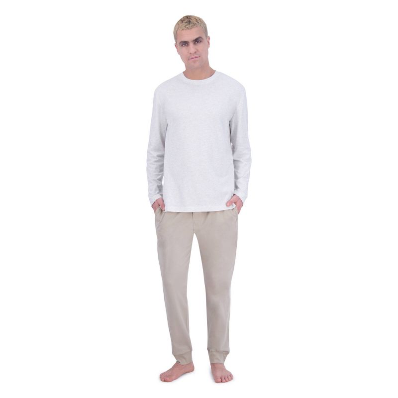Hanes Originals Men's 2pc Super Soft French Terry Joggers + Long Sleeve Slub Crewneck Sleep Pajama Set, 1 of 6