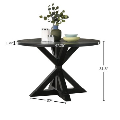 Black Oak Round Dining Table with Cross-Buck Base