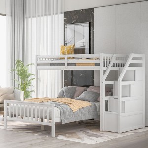 NicBex Twin over Full Size Bunk Bed Pinewood Frame Bed Frame with Guardrails and Storage Stairs, No Box Spring Required - 1 of 4