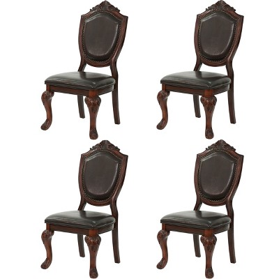 ORRD Dining Chairs Set of 2 – Antique Leather Dining Chairs with Solid Wood Legs & Rivet Decor, for Kitchen, Bedroom, Living Room (Brown Armless)