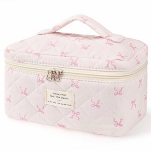 Generic Large Travel Quilted Makeup Bag，Cute Bow Cotton cosmetic bag, Fashionable aesthetic makeup bag - 1 of 4