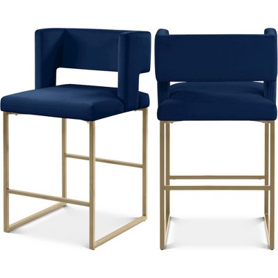 Meridian Furniture,Caleb Navy Velvet Counter Stool, Set of 2