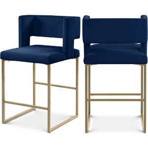 Meridian Furniture,Caleb Navy Velvet Counter Stool, Set of 2 - 1 of 4