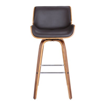 26" Walnut and Gray Faux Leather Swivel Counter Stool