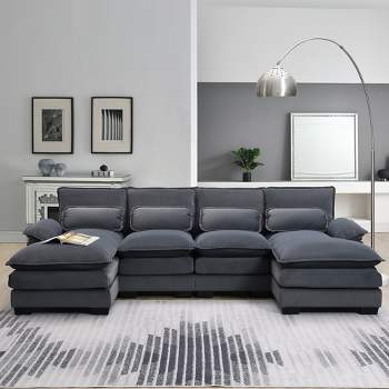 109.8" Modern U-shaped Modular Sofa, Upholstered Sectional Sofa Couch with Waist Pillows-ModernLuxe
