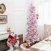 Tangkula 7FT Snow Flocked Christmas Tree, Pink Pencil Christmas Tree w/300 LED Lights & 8 Lighting Modes for Festival & Party Decoration - image 3 of 4