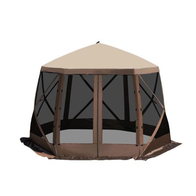 Pop-Up Canopy - 6-Sided Outdoor Screen Tent with 600D Oxford Fabric, Includes Carry Bag, Fiber Poles, Guy Ropes & Pegs for Camping/Backyard