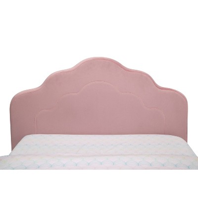 Rose Pink Twin Upholstered Platform Bed with Scalloped Headboard