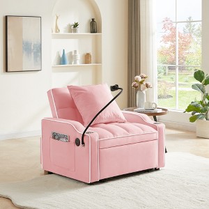 Velvet 3-in-1 Convertible Pull-Out Sleeper Chair Sofa Bed with USB Port and Multi-Pockets Folding Design - 1 of 4
