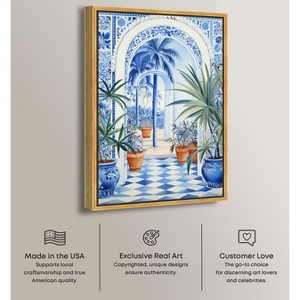 Art Remedy Blue and White Palms Tropical Bathroom Wall Art Framed - 1 of 4