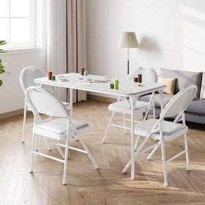 Portable Folding Card Table and Chair Set for 4, 5 Piece PU Upholstered Padded Tabletop and Chairs,for Camping, Dining Room, Office - 1 of 4