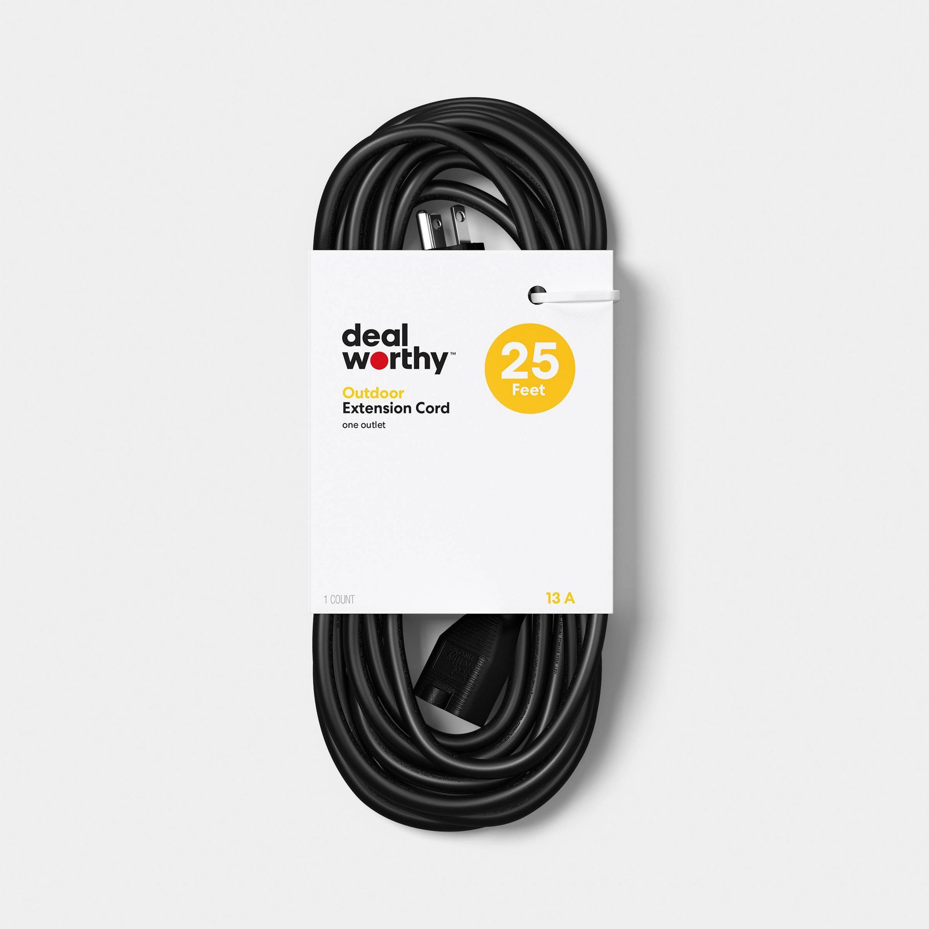 25' Outdoor Extension Cord with 1 Outlet Black - Dealworthy™