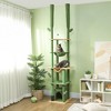 PawHut Floor to Ceiling Cat Tree, 89"-100" Adjustable Height Cat Climbing Tower for Indoor Cats w/ Grooming Brush Post, Cat Condo, Hammock, Green - 3 of 4