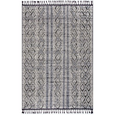 Braided Gray Stripe Synthetic 5' x 8' Easy Care Area Rug
