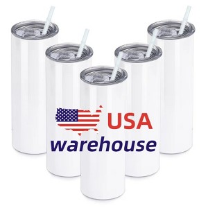 Warehouse White 20Oz Stainless Steel Heat Transfer Printing Tumbler 20oz Straight Sublimation Tumbler 25PCS/Case - 1 of 4