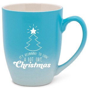 Elanze Designs It's Beginning To Look A Lot Like Christmas Two Toned Ombre Matte Teal and White 12 ounce Ceramic Stoneware Coffee Cup Mug - 1 of 4