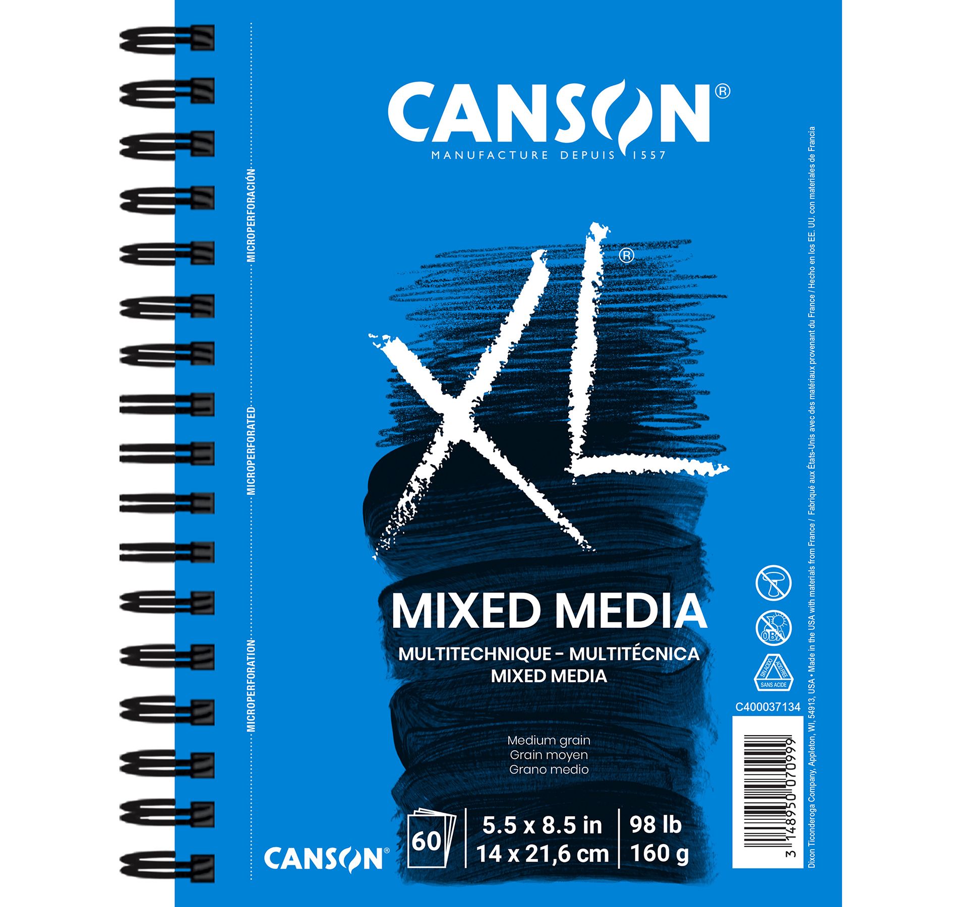 Canson XL Series Mixed Media Pad, Side Wire Binding, 60 Sheet, 5.5x8.5 inch, 1 Count