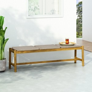 Christopher Knight Home Erick 61.5" Outdoor Wicker and Acacia Wood 3 Seater Bench - 1 of 4