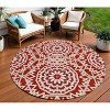 Red Beige And Ivory Floral Medallion Washable Indoor Outdoor Area Rug - 2 of 4