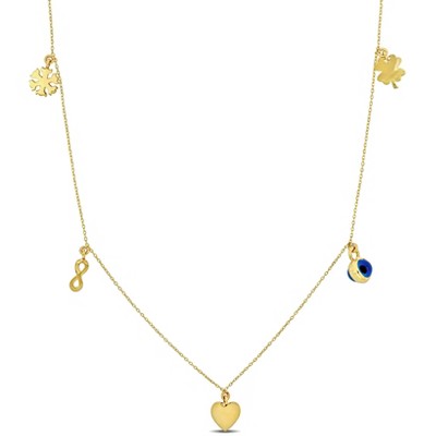 Everly Jewelry - 14K Yellow Gold Multi-Charm Station Necklace - 17 in