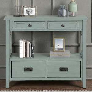 Mshliw 36 Inch Farmhouse Pine Wood Console Table with 4 Drawers and Storage Shelf Entryway Sofa Table for Living Room Bedroom Hallway Kitchen - 1 of 4